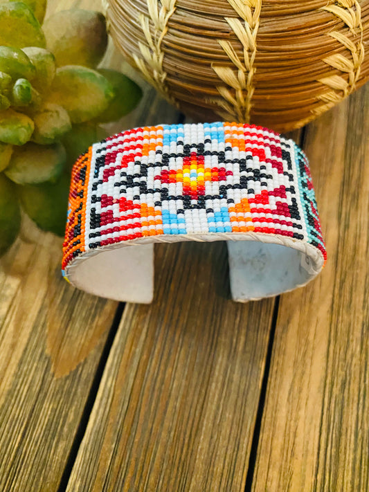 Handcrafted Made Beaded Leather Bracelet