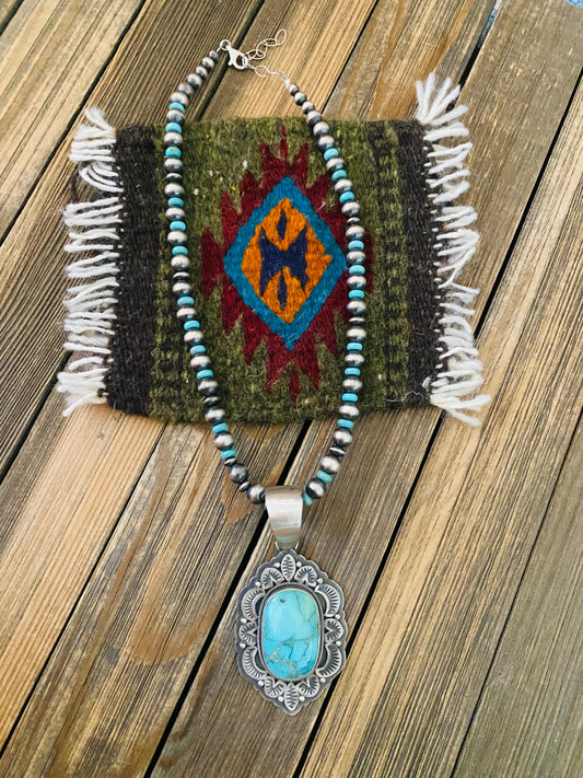 Handcrafted Sterling Silver & Turquoise Beaded Necklace