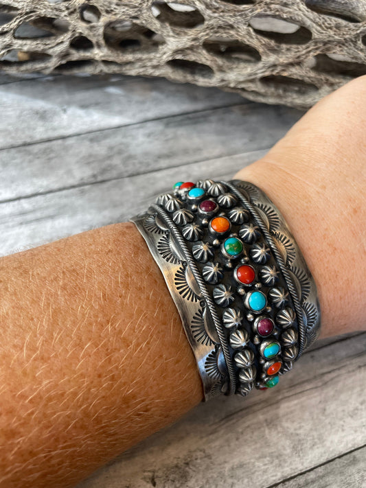Handcrafted Sterling Silver And Multi Stone Bracelet Cuff By Akee Douglas