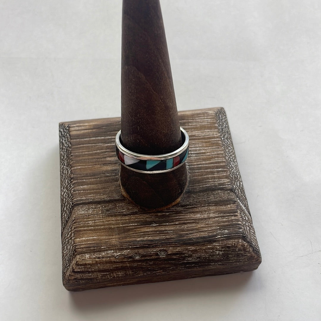 Handcrafted Sterling Silver Multistone Inlay Stacker Ring