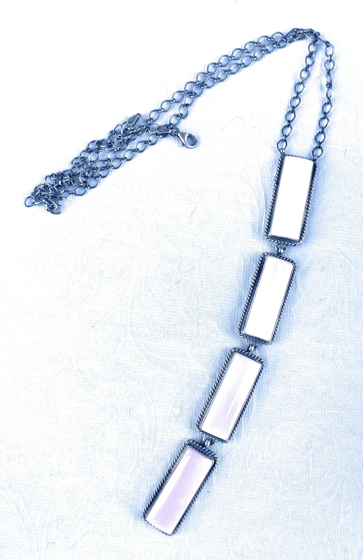 Handcrafted Four Stone Queen Pink Conch Shell And Sterling Silver Drop Necklace Signed