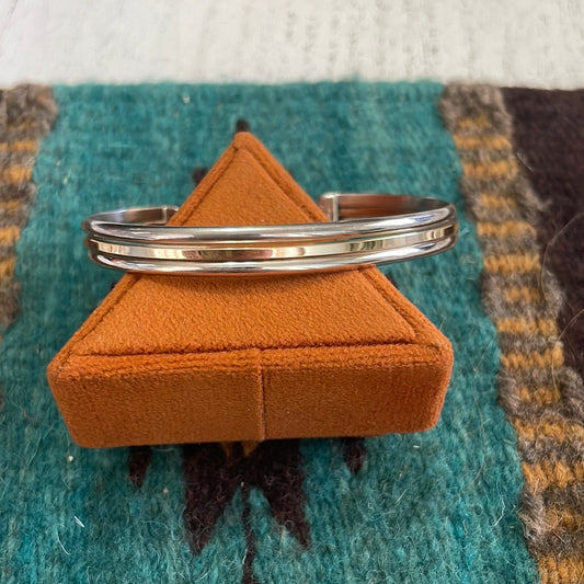 Navajo 12kt Overlay & Sterling Silver Adjustable Cuff Bracelet Signed