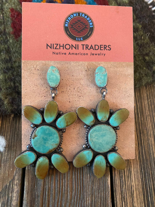 Handcrafted Jacqueline Silver Royston Turquoise & Sterling Silver Dangle Earrings