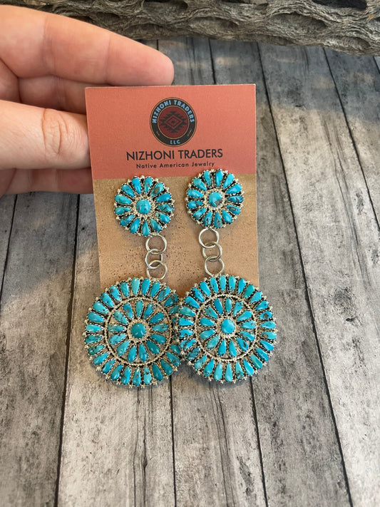 Handcrafted Sleeping Beauty Turquoise Sterling Silver Dangle Earrings