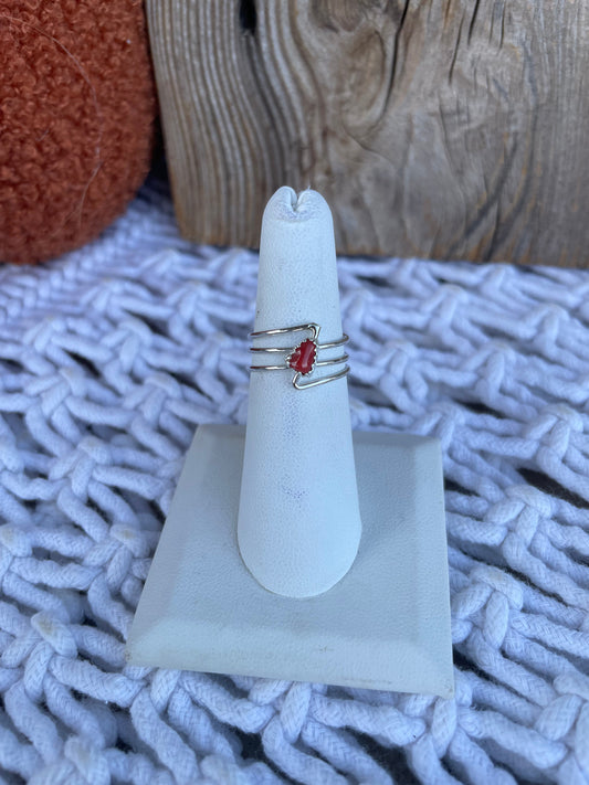 Handcrafted 3 Ring Coral And Sterling Silver Ring