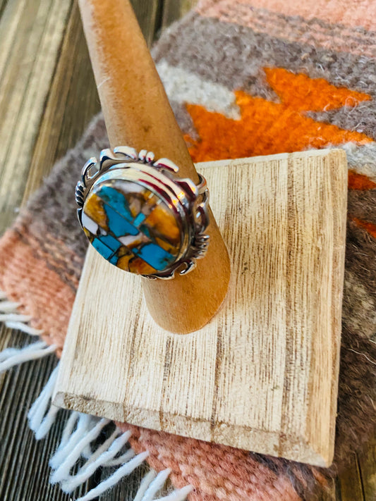 Handcrafted Sterling Silver & Multi Stone Spice Inlay Ring Size 6.5