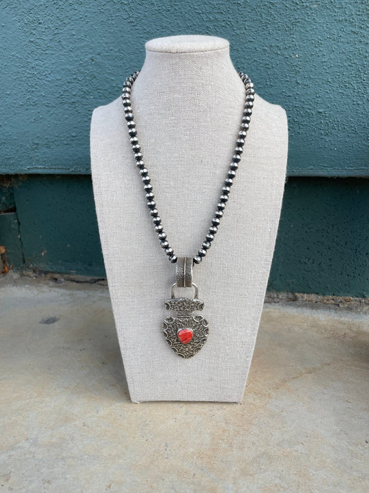 Handcrafted Red Spiny & Sterling Silver Pendant Signed