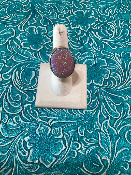 Old Pawn Handcrafted Sterling Silver & Pink Opal Ring Size 6