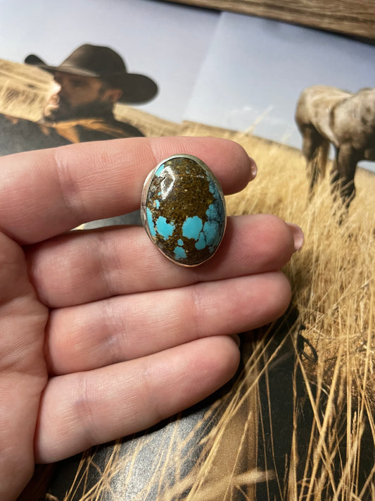 Handcrafted Turquoise And Sterling Silver Ring Sz 7