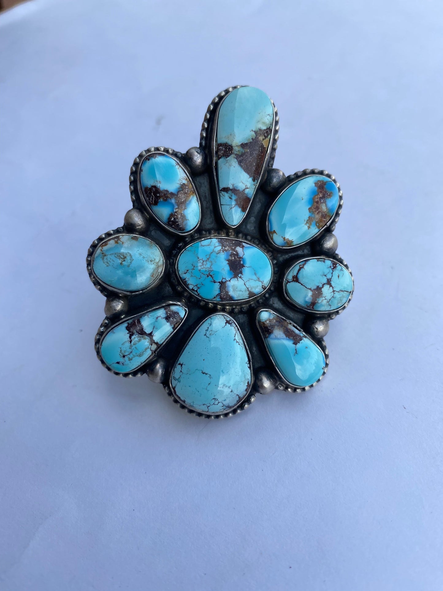 Handcrafted Golden Hills Turquoise & Sterling Silver Size  6.5 Signed Bobby Johnson