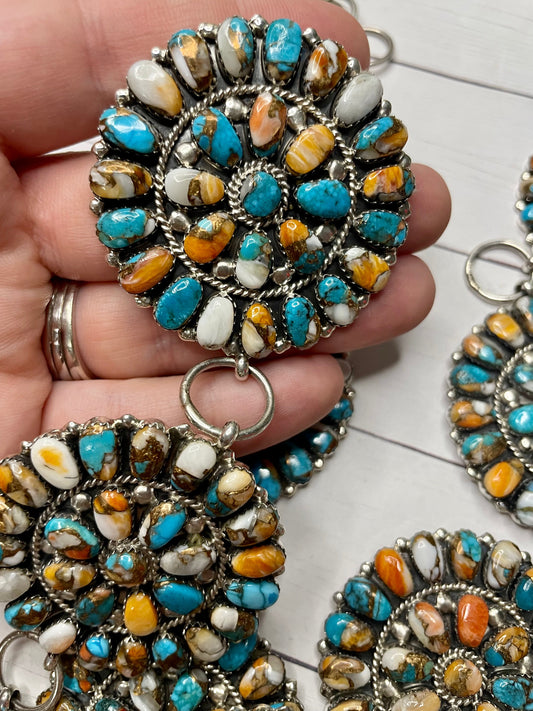 Handcrafted Multi Stone Spice Mojave Cluster And Sterling Silver Silver Belt, Signed TW