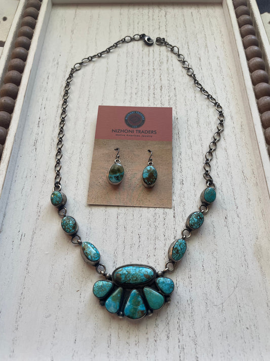 Beautiful Handcrafted Sterling Silver Turquoise Necklace & Earring Set Signed B Johnson