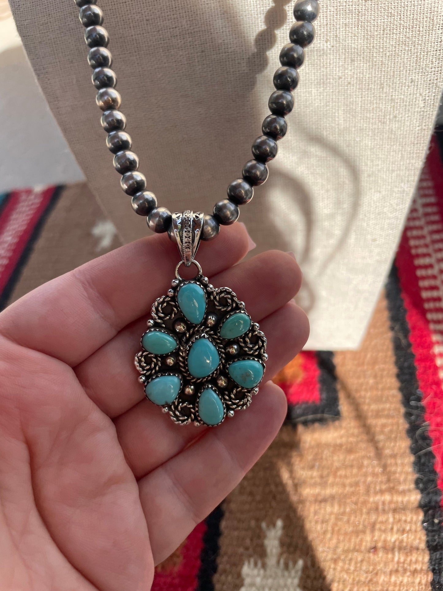 Handmade Sterling Silver & Turquoise Pendant signed Nizhoni (Light)