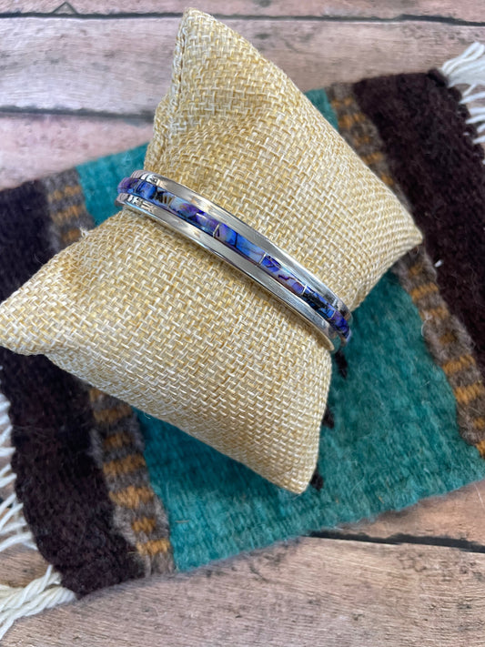 Handcrafted Handmade Sterling & Blue Opal Web Inlay Cuff Bracelet /