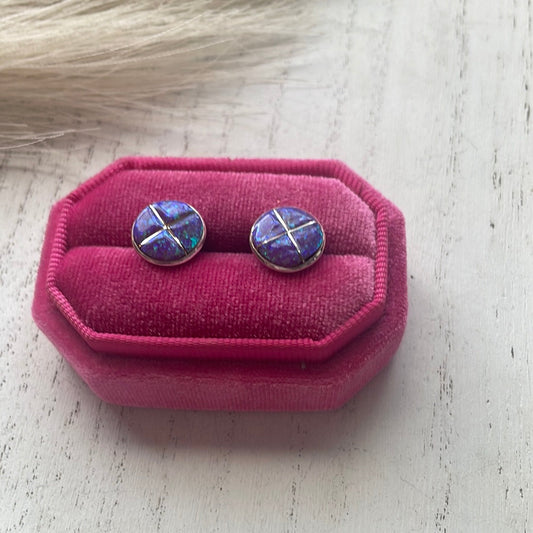 Handcrafted Purple Opal Inlay & Sterling Silver Stud Earrings