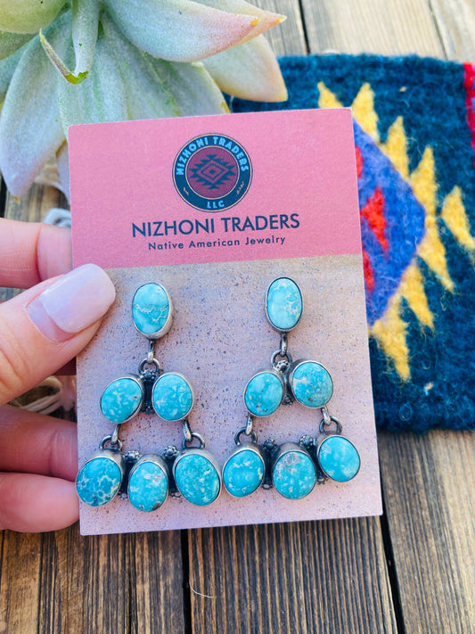 Handcrafted Turquoise & Sterling Silver Cluster Dangle Earrings
