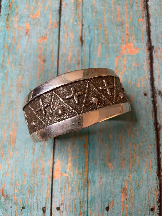 Handcrafted Sterling Silver Cross Cuff Bracelet Stamped And Signed