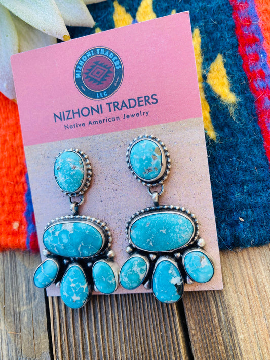 Handcrafted Turquoise & Sterling Silver Cluster Dangle Earrings