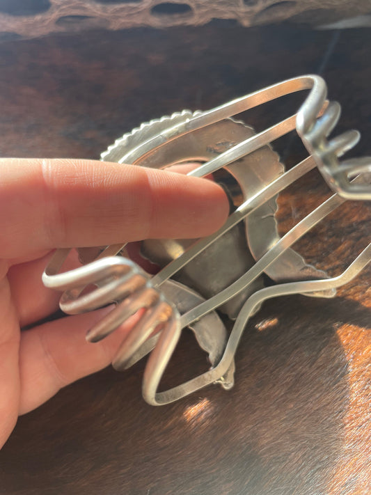 Navajo Sterling Silver & Turquoise Chief Cuff Bracelet Signed