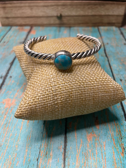 Handcrafted Sterling Rope Cuff & Turquoise Cuff Bracelet