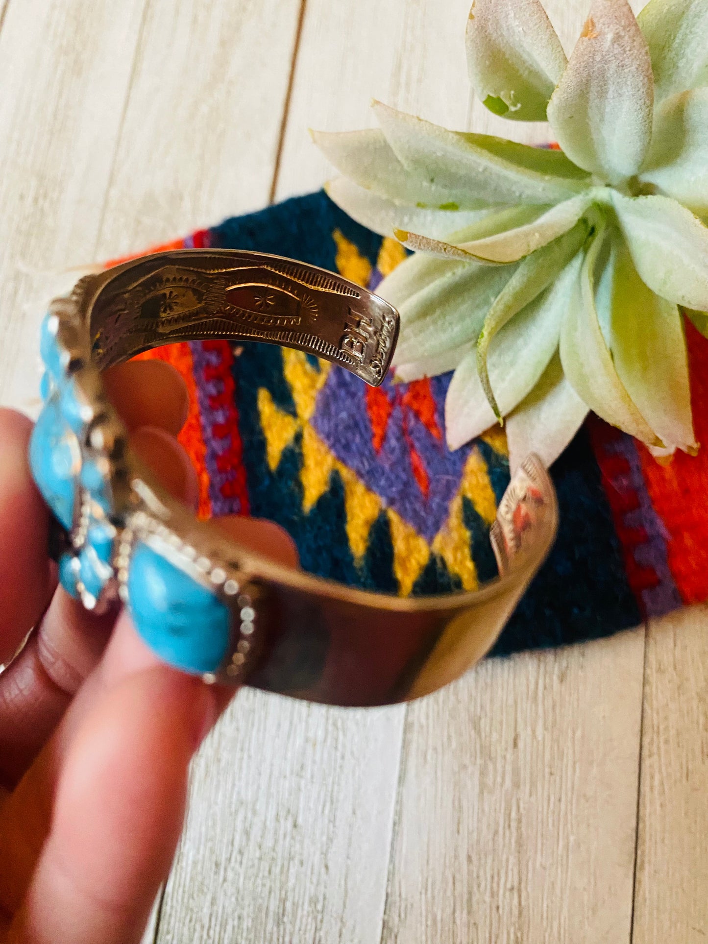 Navajo Old Pawn Vintage Turquoise & Sterling Silver Cuff Bracelet