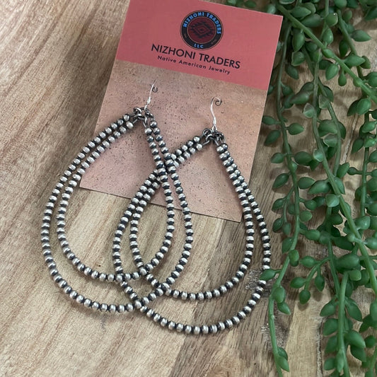Handcrafted Pearl Style Sterling Silver Beaded 3mm Dangle Double Hoop Earrings Leslies fav
