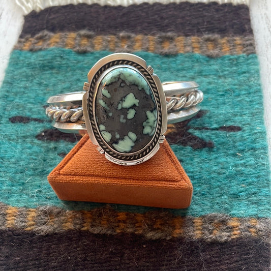 Beautiful Handcrafted New Lander Turquoise & Sterling Silver Cuff Bracelet Signed