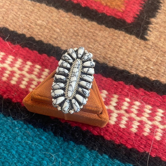 Handcrafted Sterling Silver & White Buffalo Cluster Ring Signed