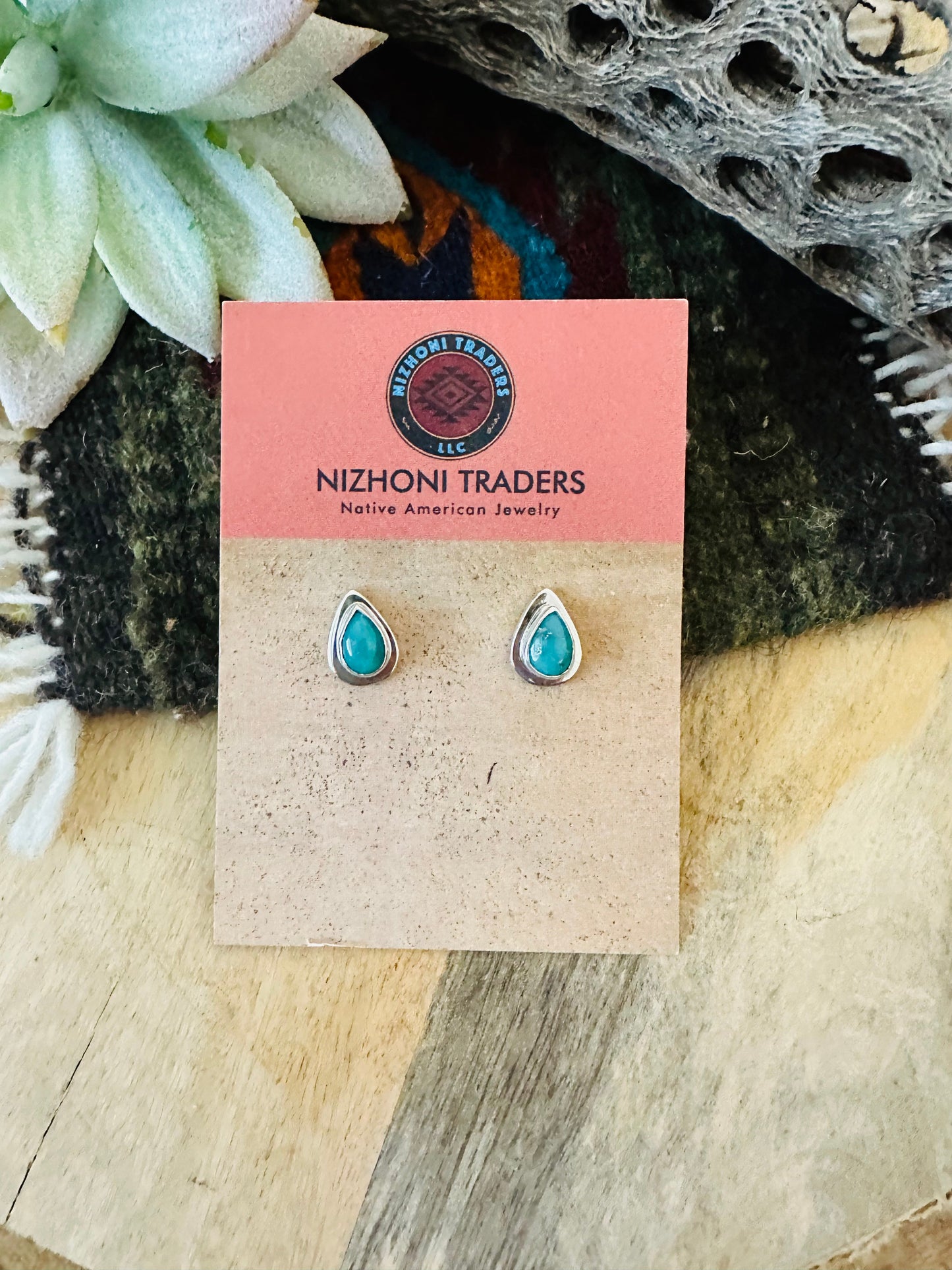 Navajo Turquoise & Sterling Silver Teardrop Stud Earrings