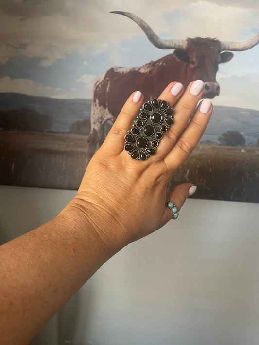 Handcrafted Sterling Silver And Black Onyx Ring Size 7