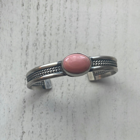 Handcrafted Pink Conch & Sterling Silver Adjustable Cuff Bracelet Signed
