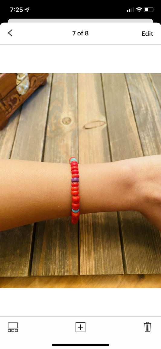 Handcrafted Coral & Multi Stone Sterling Silver Beaded Bracelet