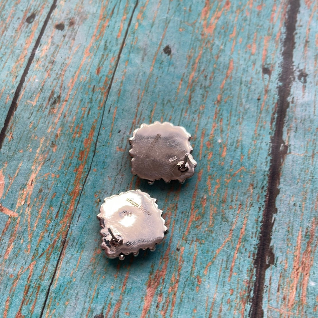 Handmade Turquoise and Sterling Silver Tear Drop or Oval Stud Earrings Signed Nizhoni