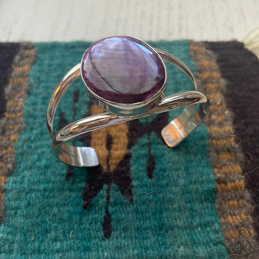 Handcrafted Sterling Silver & Purple Spiny Cuff Bracelet Signed
