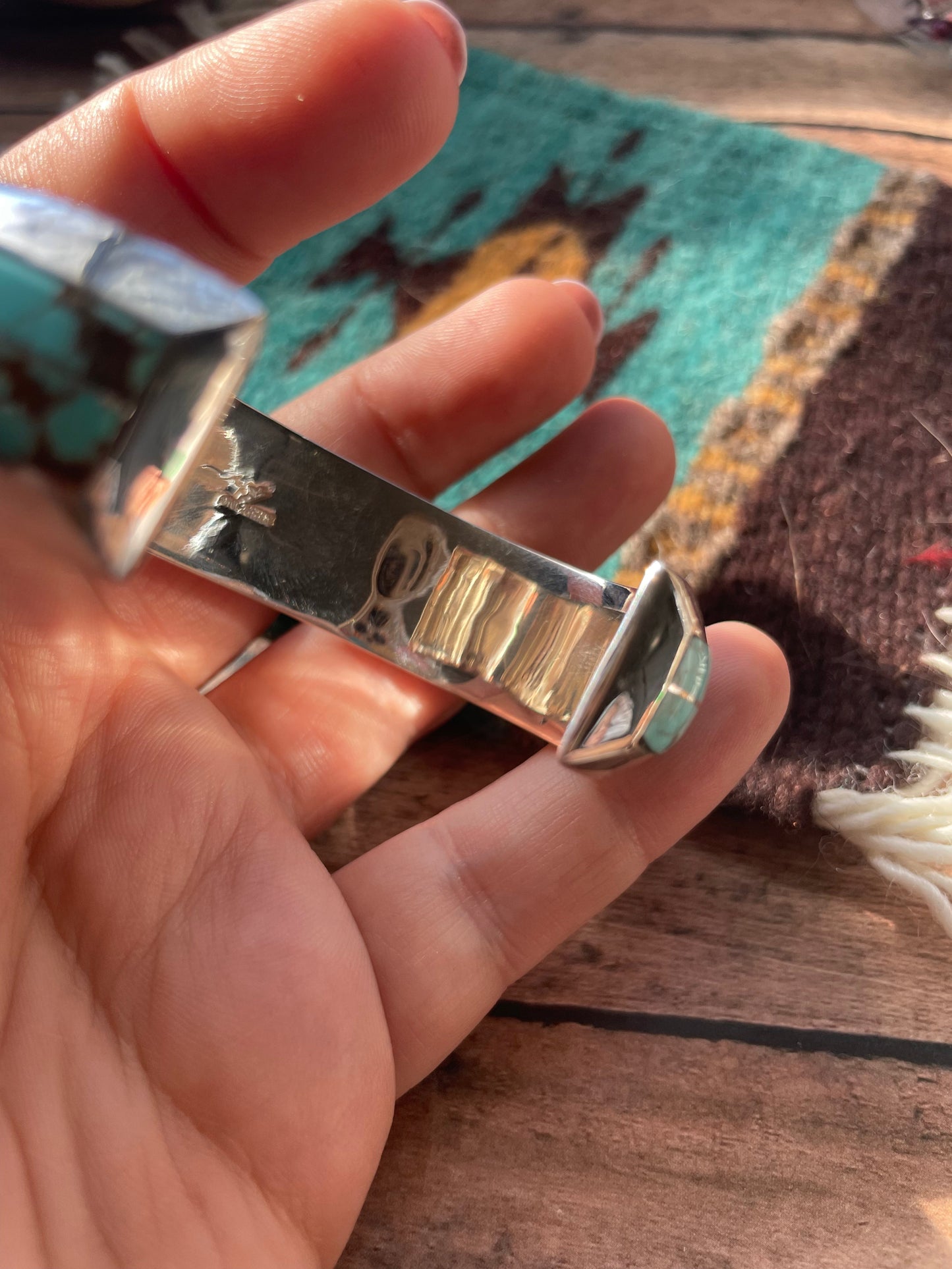 Handcrafted Handmade Sterling & Number 8 Turquoise Cuff