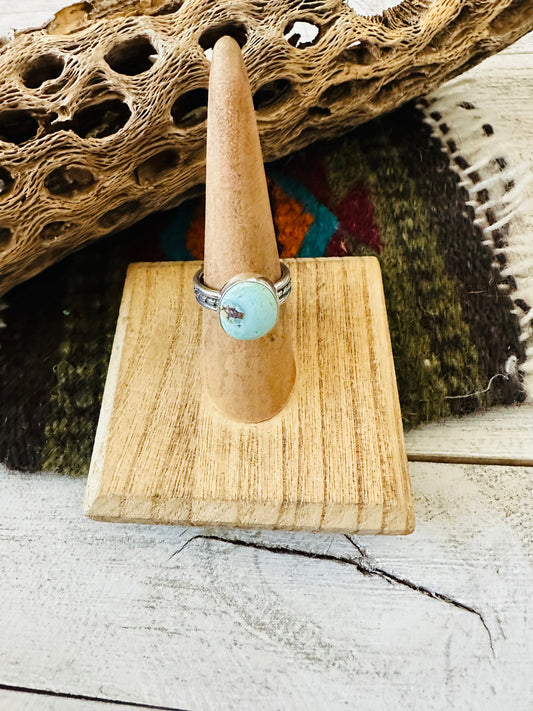 Handcrafted Golden Hills Turquoise & Sterling Silver Ring Size 6.5