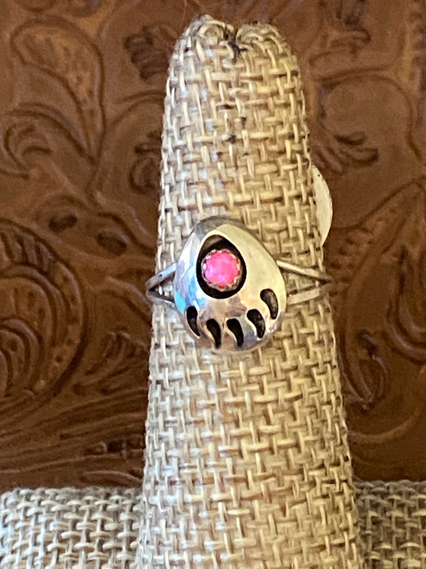 Handcrafted Sterling Silver Hot Pink Opal Bear Paw Ring