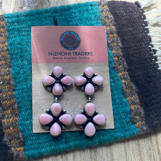 Handcrafted Pink Conch and Sterling Silver Dangle Earrings