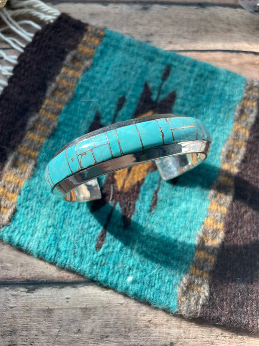 Handcrafted Handmade Sterling & Number 8 Turquoise Cuff