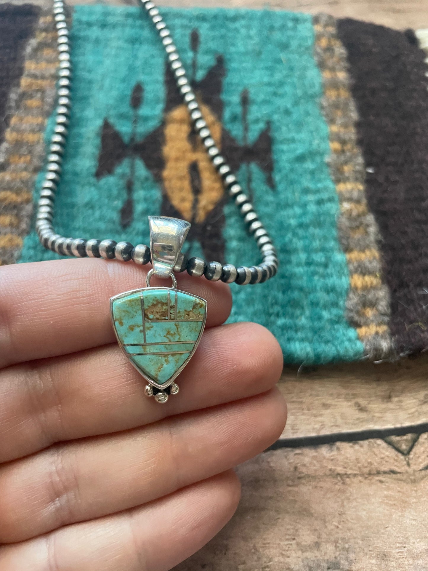Handcrafted Number 8 Turquoise Inlay & Sterling Silver Pendant