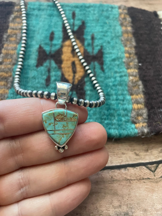 Handcrafted Number 8 Turquoise Inlay & Sterling Silver Pendant