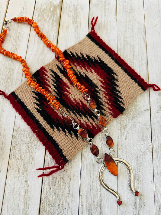 Handcrafted Sterling Silver & Orange Spiny Beaded Naja Necklace