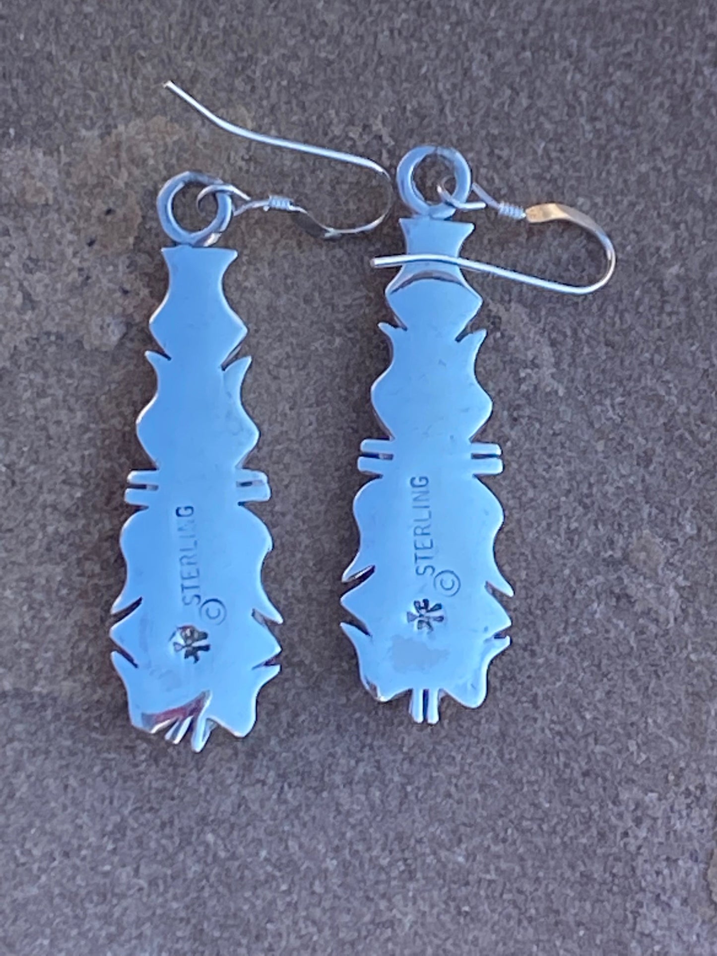 Handcrafted Turquoise 8 & Sterling Silver Jagged Club Dangle Earrings