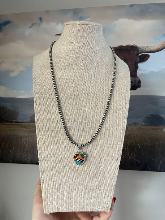 Handcrafted Sterling Silver And Multi Stone Inlay Pendant