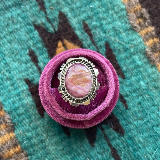 Handcrafted Purple Spiny and Sterling Silver Ring Signed