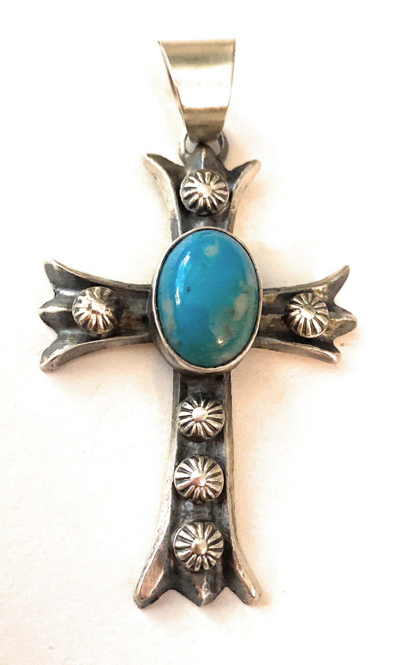 Handcrafted Sterling Silver & Turquoise Cross Pendant By Chimney Butte