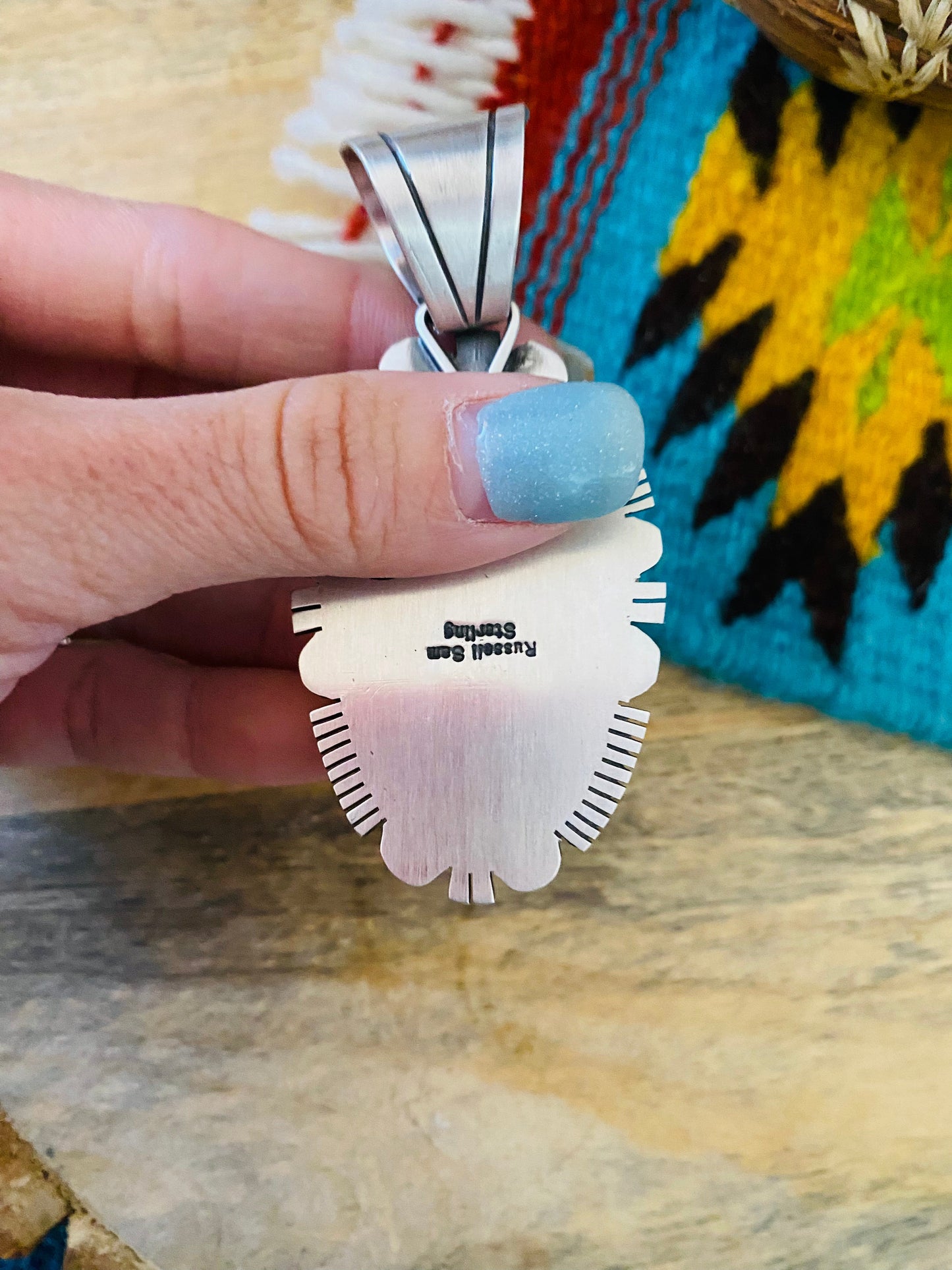 Handcrafted Royston Turquoise and Sterling Silver Pendant by Russell Sam