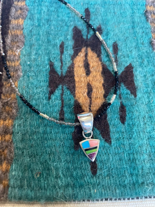 Handcrafted Multi Stone Inlay & Sterling Silver Circle Pendant