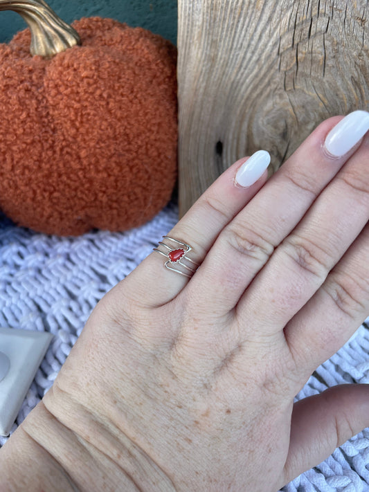 Handcrafted 3 Ring Coral And Sterling Silver Ring