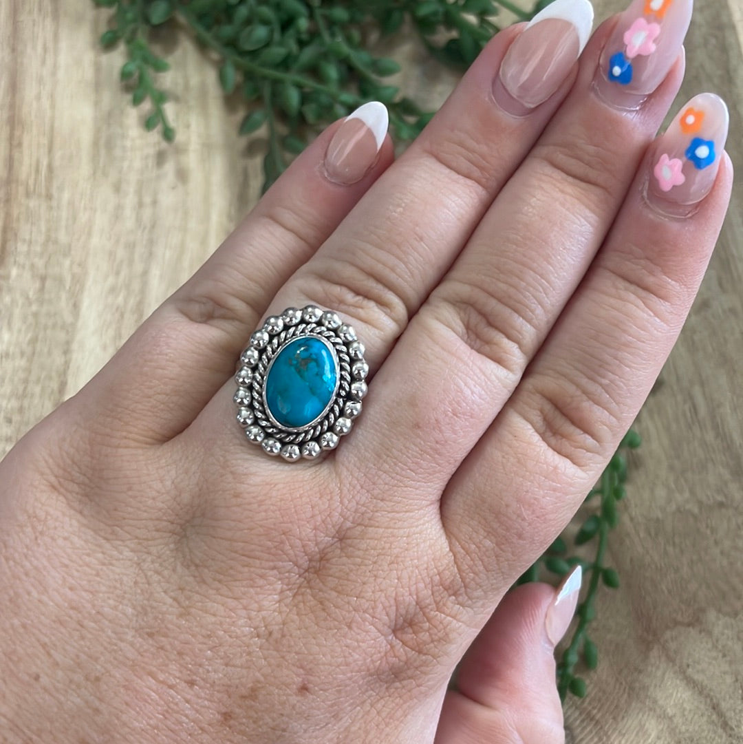 Navajo Turquoise & Sterling Silver Single Stone Ring Signed